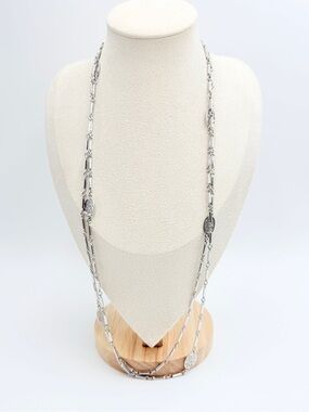 Monet Vintage Silver Tone Long Chain Necklace Filigree Stations Layering